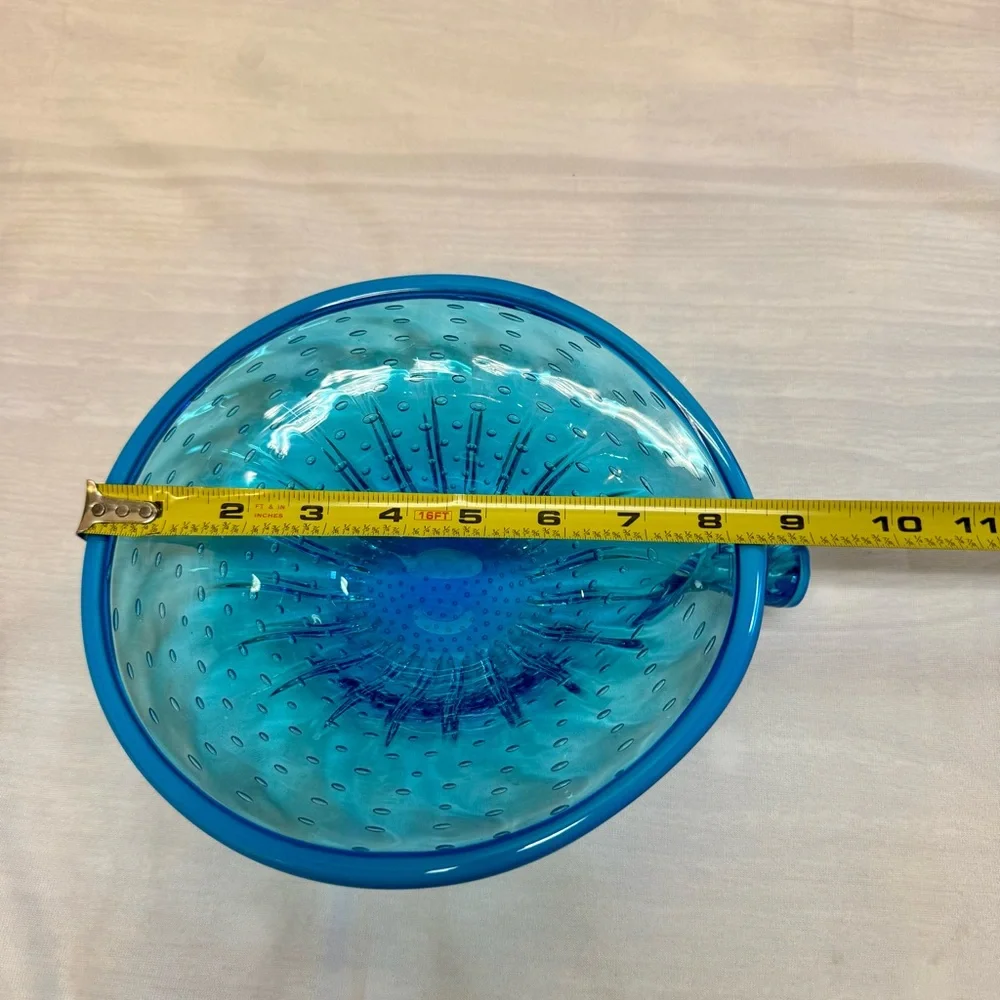 Vintage Murano Style Speckled Blue Hand Blown Art Glass Ashtray Bowl Mid Century - Picture 8 of 10
